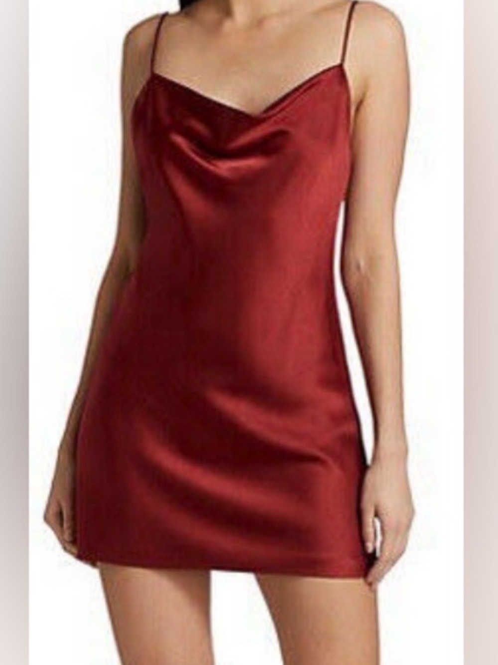 Alice + Olivia Burgundy Satin Cowl Neck Mini Slip Dress Spaghetti Strap Size 8